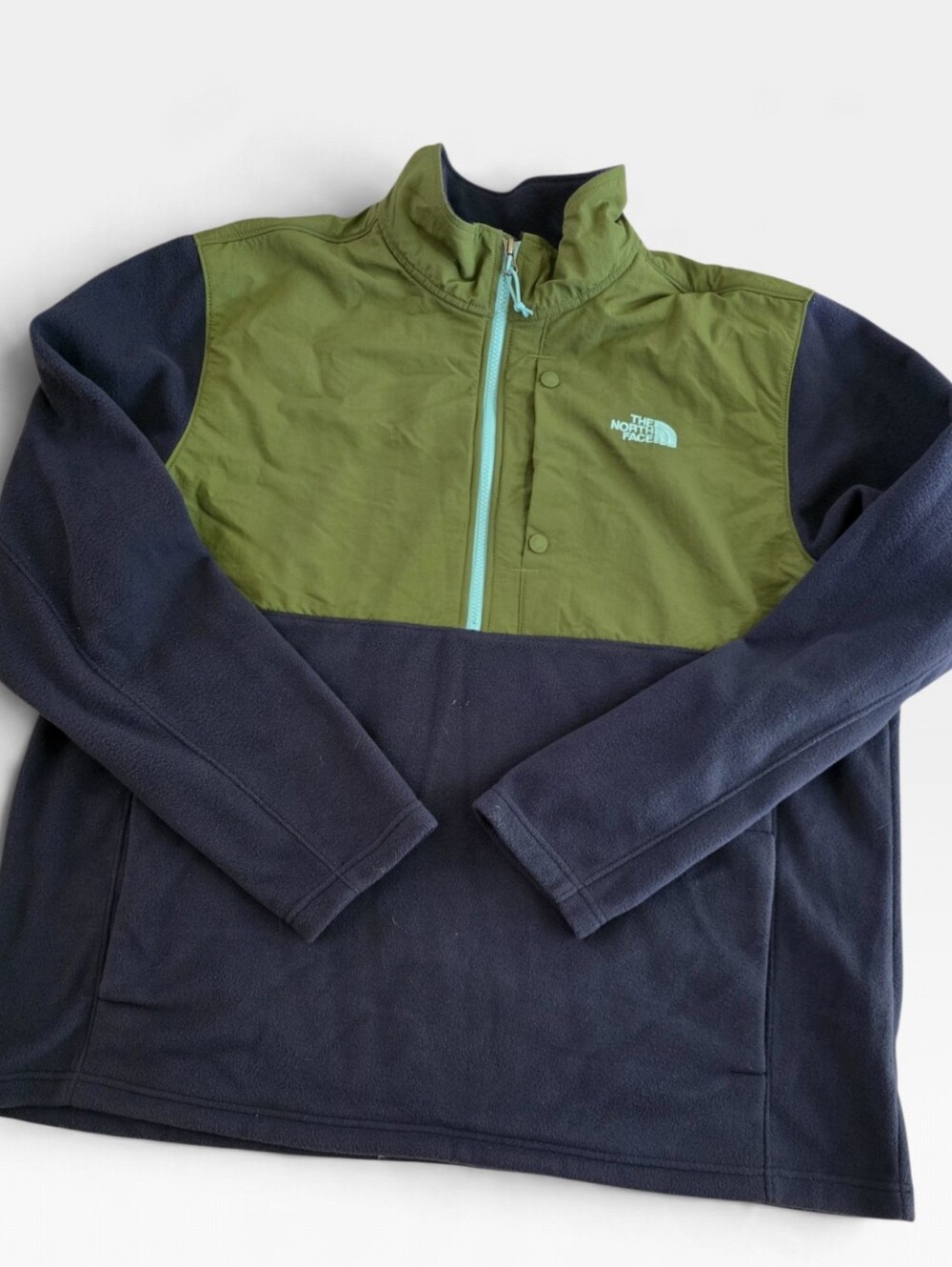 The North Face Colorblock Fleece Pullover. Green & Navy Blue 1/4 Zip, Men's  XXL